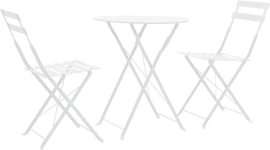 The Living Store Inklapbare Bistroset - 3-delig - Gepoedercoat Staal - Wit - Tafel 60x71 cm - Stoel 42x40x81 cm