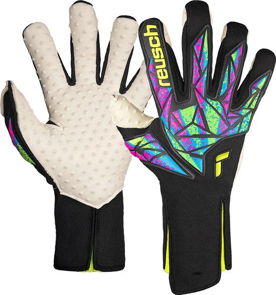 Reusch Attrakt SpeedBump Strapless Keepershandschoenen - Maat 10 - Blauw/Roze/Geel/Zwart - Gras - Volwassenen