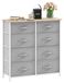Armoire de rangement avec 8 tiroirs en tissu, gris clair, plateau en bois, cadre en acier