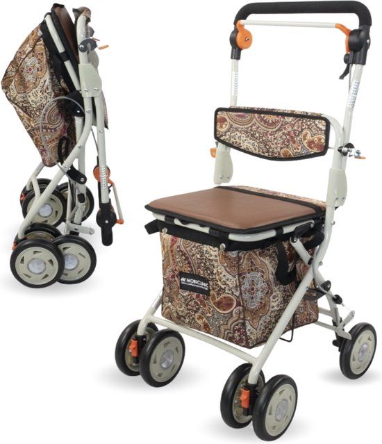 Mobiclinic Coliseo - Boodschappentrolley Rollator - Met Zitje - Inklapbaar - 4 Wielen - Bruin