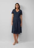 s.Oliver Navy Blauw Gebloemde Jurk met Lange Mouwen en V-hals