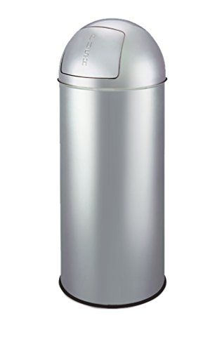 King Home P1592050 Afvalbak van staal met klapopening, 50 l, zilver, Ø 35 x 77H