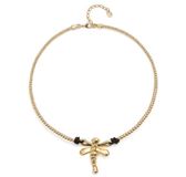 Uno de 50 | Ketting | Korte ketting | Metaallegering | 18 karaat verguld | Libelula | Handgemaakte blauwe kristallen | Handgemaakte sieraden | Gemaakt in Italië, één maat, staallegering