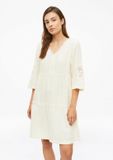 s.Oliver Jurk lichtbeige katoen V-hals lange mouw volant kuithoogte casual lente/zomer 42