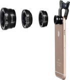 CHPN - Kit d'objectifs pour smartphone 3-en-1 - Œil de poisson, grand angle et macro - Clip universel - Noir