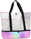Unyqoos® Sac de plage spacieux et pliable avec poches de rangement multifonctionnelles et sac isotherme pour femmes