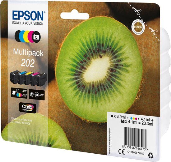 Epson 202 T02E74 Zwart + 3 Kl + Fzw - 5 Stuks