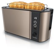 Arendo Langschlitz-Toaster 1500 W für 4 Scheiben, Toastautomat mit Display und Restzeitanzeige, 6 Bräunungsstufen, Brötchenaufsatz, Krümelschublade, Edelstahl, bronze