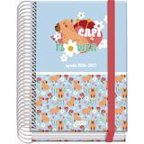 Dohe - Schoolagenda 2026 2027 - September tot Juni, Dag Per Pagina, A6 (12x17 cm), Hardcover, Spiraalbinding en Elastiek, 2 Pagina’s Stickers, Spaans en Engels - Capi Flower