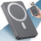 PORTENTUM MagSafe 10.000 mAh ultradunne powerbank 14 mm - draagbare magnetische oplader, snel opladen 22,5 W PD en QC - draadloze powerbank Qi 15 W - USB-C + USB-A, compatibel met iPhone