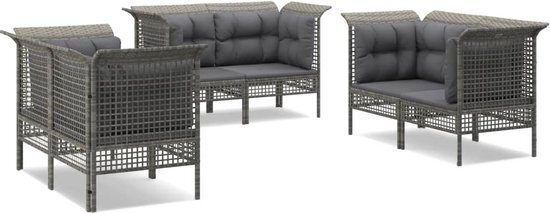 vidaXL 6-delige Loungeset met kussens poly rattan grijs