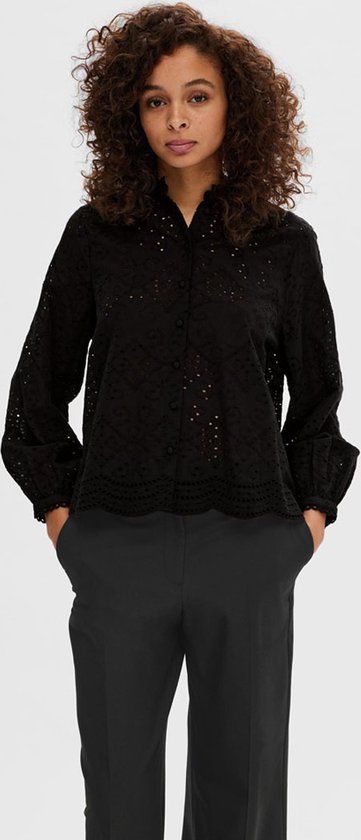 Tatiana L/S Embr Shirt - Zwart - Maat 38 - Vrouwen