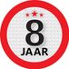 Bellatio Decorations 8 jaar leeftijd sticker - rond - Dia 9 cm - 8 jaar verjaardag - jubileum - leeftijd versiering
