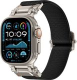 Strap-it 'Explorer' Polyester band met klemsluiting - Zwart met titanium connectors - Geschikt voor Apple Watch 44mm/45mm/46mm/49mm