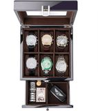 ProCase Houten horlogebox voor heren, 6 compartimenten, organizer met glazen bovenkant, 2-laags gelakte displaybox – zwart