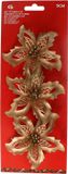 Gerimport Fleurs de Noël sur clip - 6 pièces - or - plastique