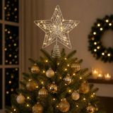 Lumineo Verlichte kerst piek - ster vorm - zilver - micro led lampjes - warm wit - H30