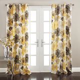 Lush Decor Leah Kamer Verduistering Raamgordijnpaneel Paar Bloemen Geïsoleerde Tule, 132 cm B x 274 cm L, Geel en Grijs