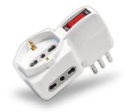 V-TAC Drievoudige stopcontactadapter, 3-zits met schakelaar, 2 zijdelingse stopcontacten 10/16 A en een voorkant 10/16 A shuko, meervoudige stekkerdoos voor thuis, kantoor, stekker 10 A - wit