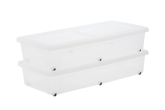 IRIS OHYAMA IRIS Clearbox onder-het-bed Opbergbox - 35 l - Kunststof - Transparant met zwarte wieltjes - 2 stuks