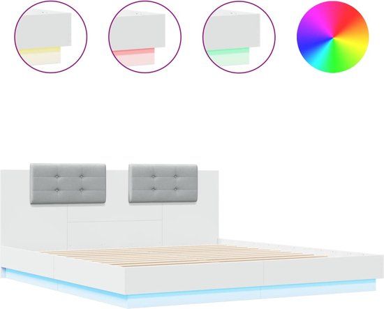 vidaXL Bedframe met hoofdbord en LED-verlichting wit 160x200 cm