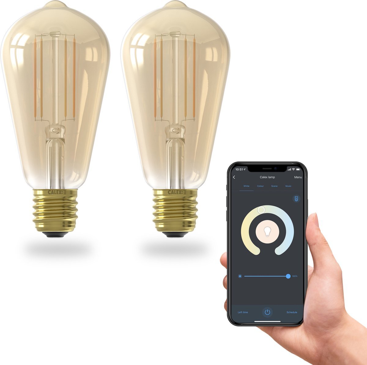 Calex Slimme Lamp - Set van 2 stuks - Wifi LED Filament Verlichting - E27 - Rustiek Smart Lichtbron Goud - Dimbaar - Warm Wit licht - 7W
