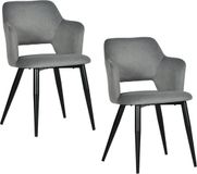 MEUBLE COSY Meubles Cosy Eetkamerstoelen - Set van 2 Scandinavische met Armleuning Stoffen Zitting Metalen Poten - Grijs