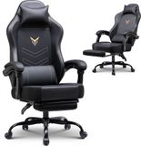 GTPLAYER Gamingstoel Ergonomisch Met Voetensteun en Hoofd Lendenkussen Zwart