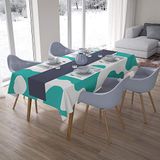 Bonamaison Tafelkleed, Anti-Mold, Sneldrogend, Waterdicht, 100% Polyester Tafellaken, Turkoois, wit, 140 x 200 Cm