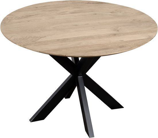 QUVIO Eettafel Sofia - Rond - Ø130 - Stalen kruispoot - FSC®-gecertificeerd mangohout - Naturel