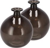 DK Design Bloemenvaas rond model - 2x - helder gekleurd glas - zwart - D13 x H15 cm