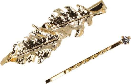 Gouden Haarspeld met Bladeren en Strass Steentjes - Set van 2