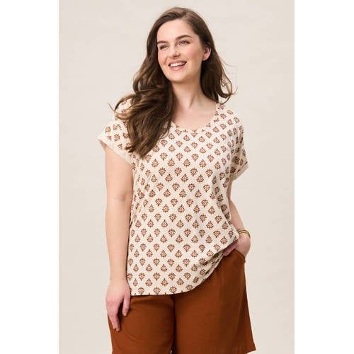 Miss Etam Plus gebloemd T-shirt ecru