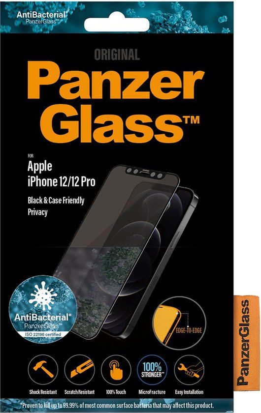 PanzerGlass Edge to Edge Privacy Screenprotector voor iPhone 12 - Case Friendly - Zwart
