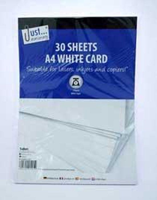 Just Stationery 5095 A4 White Card - 30 Sheets