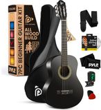 Pyle Akoestische Gitaarset 1/2 Junior Maat, Beginnersset Compleet Accessoirepakket-Zwart