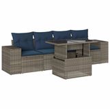 vidaXL 5-delige tuinbankset met kussens, grijs, polyrotan