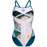 Arena Dames zwempak uit 1 stuk Planet Super Fly wit/multi-blauw cosmo
