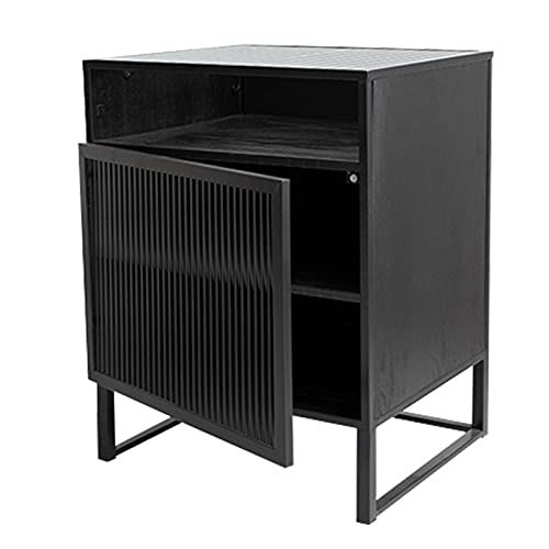 PEVSCO Nachtkastje Nachtkastjes Met 3 Opslag, Nachtkastje Trek De Deur Van Het Glazen Kast Mdf Board Eindtafel For Slaapkamer Woonkamer Decoratieve Tafel Color Zwart Size Door Open Right