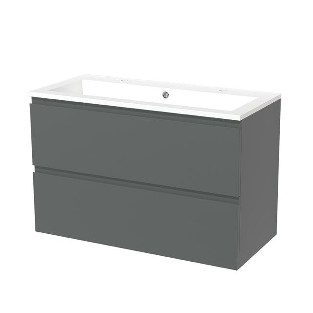 Maxaro Badkamermeubel 100cm Modulo Middengrijs 2 Lades Greeploos Wastafel Mineraalmarmer