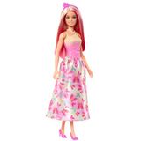 Barbie Royal HRR08 Pop met blond en roze fantasiehaar, kleurrijke accessoires, kleurverloop roze top en vlinderrok