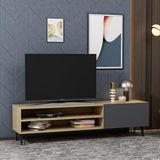 Hanah Home Stijlvolle tv-standaard met wandmontageoptie, eiken & antraciet, 160 cm x 37,4 cm x 47 cm, 100% melamine gecoat, 18 mm dik, Ample Shelving voor Modern Living
