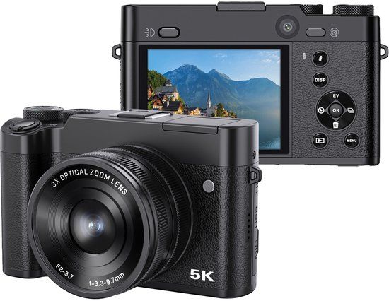 Pora&co Compacte 5K Digitale Camera - 64MP met 6x Optische Zoom, 16x Digitale Zoom, 2.8 Inch LCD, Zwart