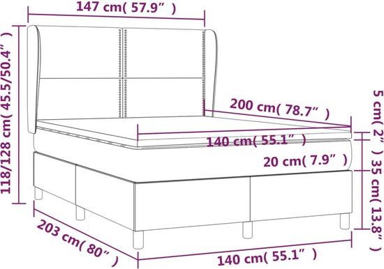 vidaXL Boxspring met matras stof donkergrijs 140x200 cm