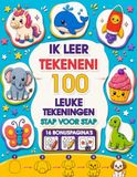 Ik leer tekenen!: 100 leuke tekeningen stap voor stap – tekenboek voor kinderen met 16 bonuspagina's