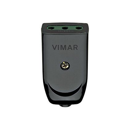 Vimar RI.00221N mobiel stopcontact klein SICURY 2P+T 10 A 250 V, Italiaanse standaard type P11, axiale kabeluitgang, zwart