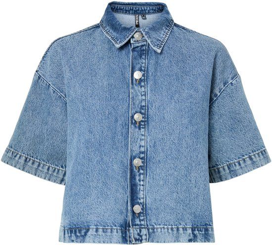 PIECES PCSKY SS A-SHAPE DENIM TOP NOOS BC - Medium Blue Denim - Women