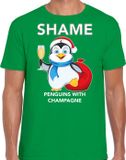 Pinguin T-shirt de Noël / T-shirt de Noël Shame penguins with champagne vert pour hommes - Vêtement de Noël / Tenue de Noël L