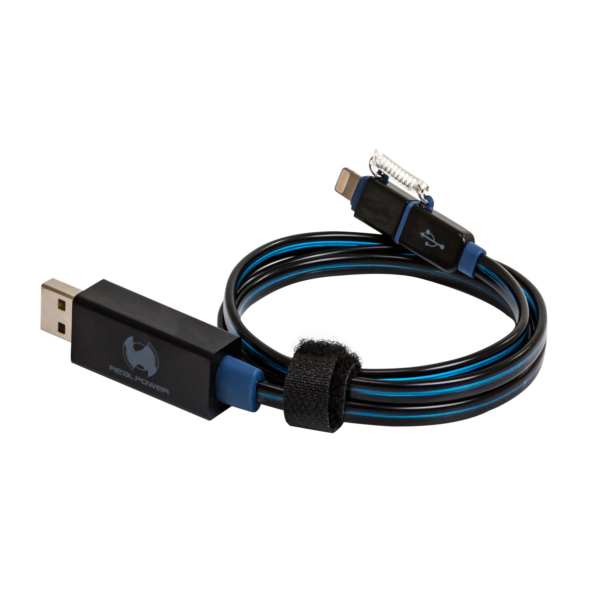 Realpower USB A/Lightning 0.75m Blauw/Zwart