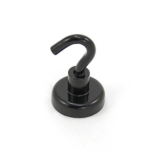 First4magnets 25mm Black Painted Neodymium Hook Magnet with M5 Hook - 20 kg Pull (1 Pack)